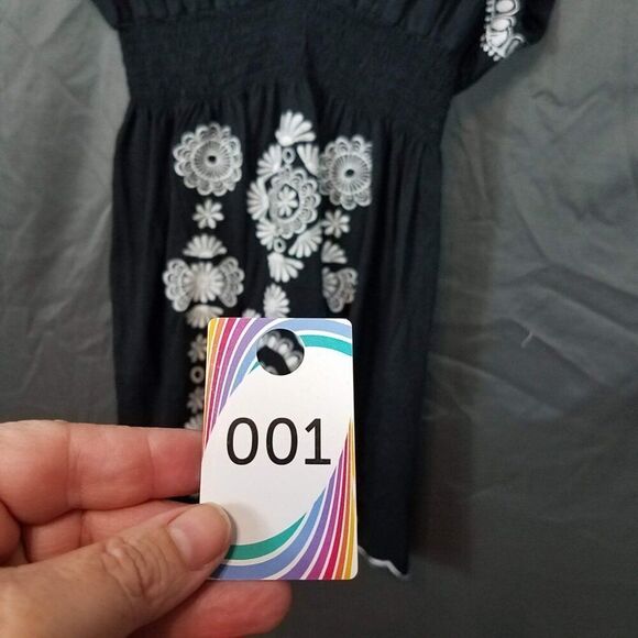 BCBG MAXAZRIA Peasant Boho Cotton Tunic Dress Black White Embroidered Size Small - Picture 12 of 14